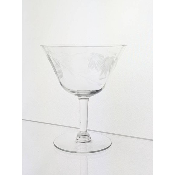 Vtg MCM 1950s Clear Etched Glass Champagne Barware Fancy Drinking New Year Party - Picture 4 of 10
